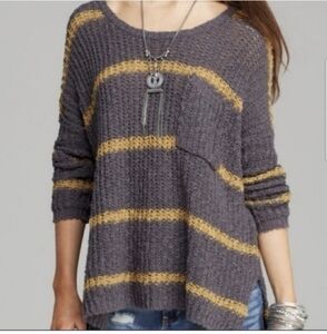 Free People Gray and Yellow Striped Sweater